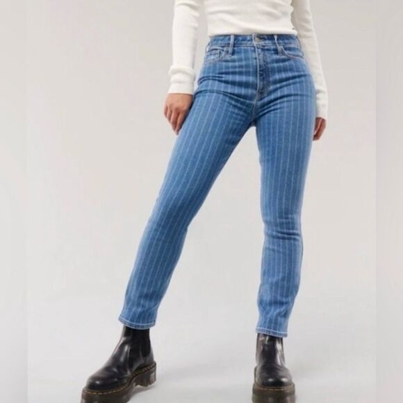 Hollister Ultra High Rise Skinny Ankle Striped Jeans Size 11R 30x27 - Picture 1 of 16